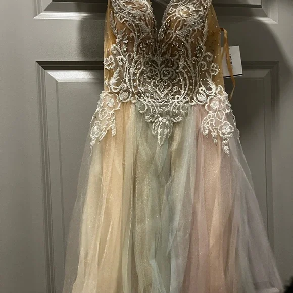 strapless open back dress Chic Two Pieces Long Sleeve Prom Dress Blush Pink Elegant Evening Dres   SELINADRESS